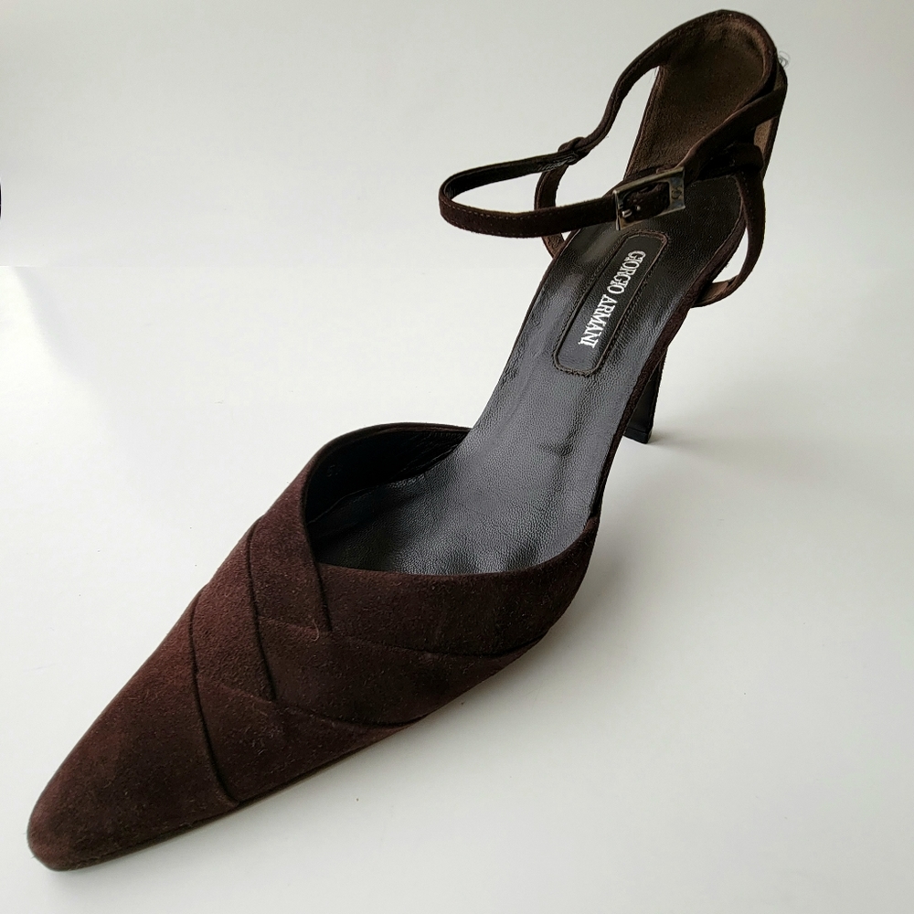 Giorgio Armani Brown Stiletto Leather & Suede Pointed Toe Authentic (38)
